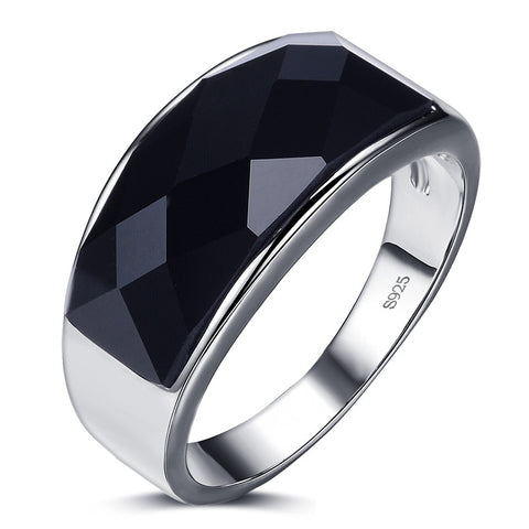 Black Agate Sterling Silver Men's Ring
