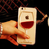 Liquid Quicksand Red Wine Glass Transparent Hard Back Phone Case For iPhone