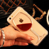 Liquid Quicksand Red Wine Glass Transparent Hard Back Phone Case For iPhone Free + Shipping