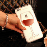 Liquid Quicksand Red Wine Glass Transparent Hard Back Phone Case For iPhone