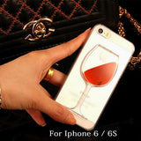 Liquid Quicksand Red Wine Glass Transparent Hard Back Phone Case For iPhone