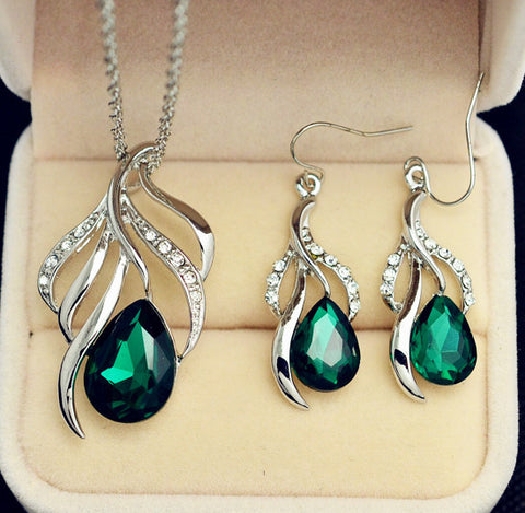 Crystal Drop Pendant Necklace Earring Set Free + Shipping